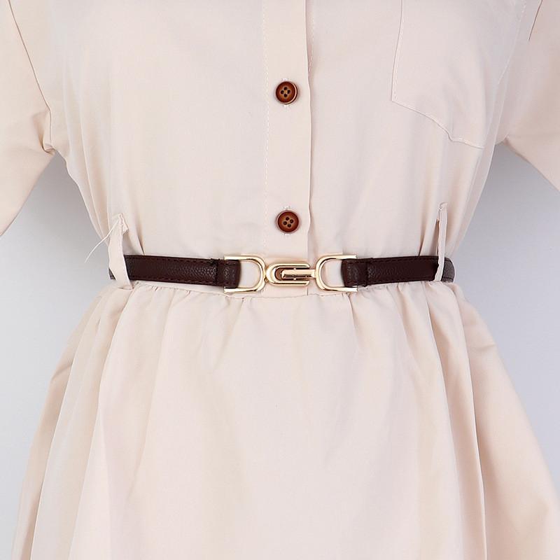 Pu Leather Minimalist Waist Belt With Metal Buckle For Office And Dresses Casual