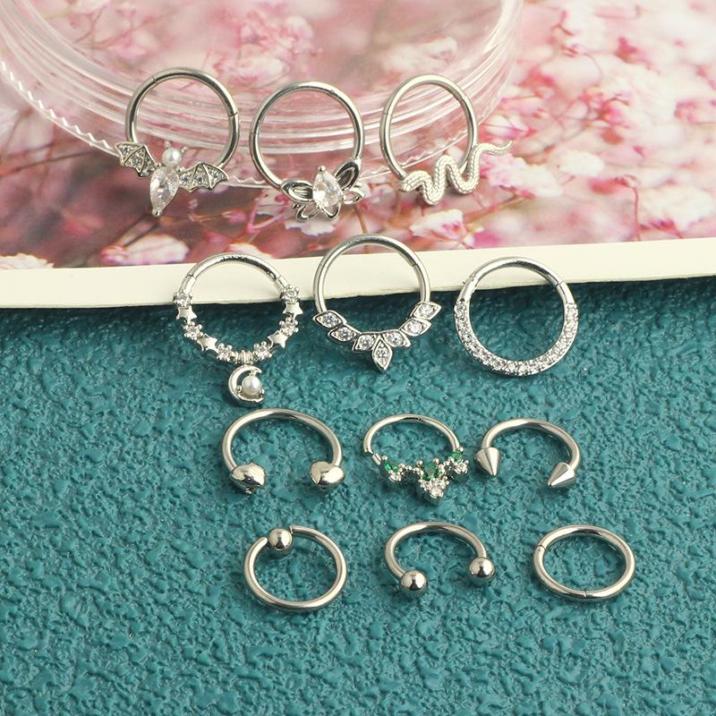 Edelstahl offener Nasenring-Set mit Zirkonia Ohrringen und Nasenpiercing Zubehör