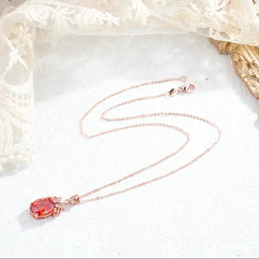 Luxury Women’s Faux Morganite Egg-Shaped Necklace with Fire-Colored Ruby Gem Pendant