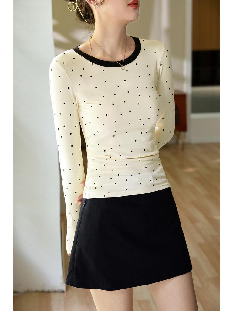 High-Quality Women's Polka Dot Long Sleeve Slimming T-Shirt - Fall 2025 Collection