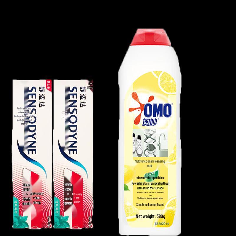 Sensodyne Fresh Mint Toothpaste & Omo Lemon Cleaning Milk Bundle