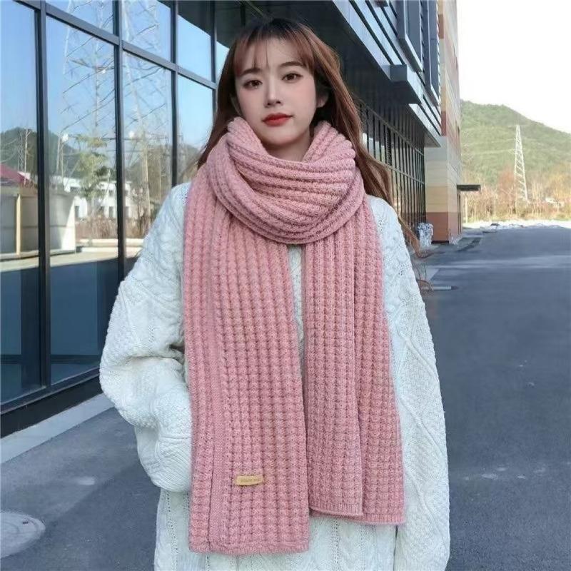 Vinter Enfärgad Stickad Halsduk Förtjockad Ullhalsduk Kvinnor Student Par Koreansk Mode All-match