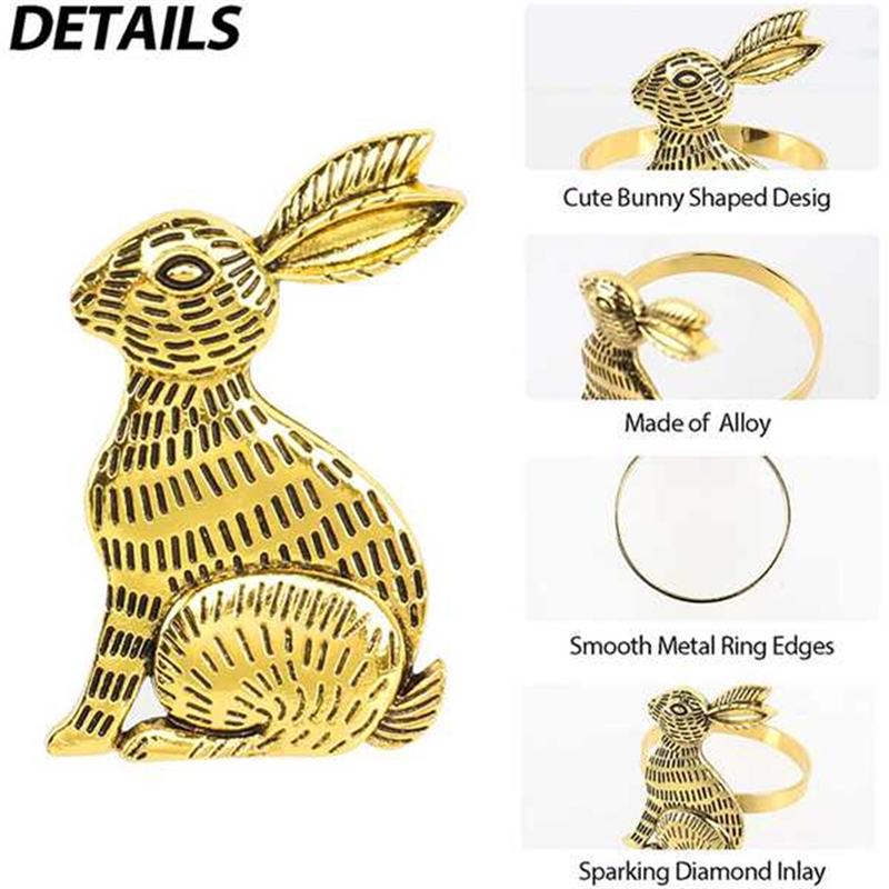 Good-Easter Bunny Napkin Rings Napkin Ring Holders Metal Table Decor Set Of 12 For Easter Party Banquet Dinner