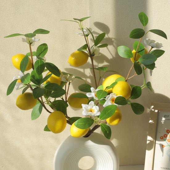 Artificial Lemons Branches 9 Head Faux Lemon Fruits with Stem Realistic Lifelike Fake Greenery Tree Branch with Flowers Leaves