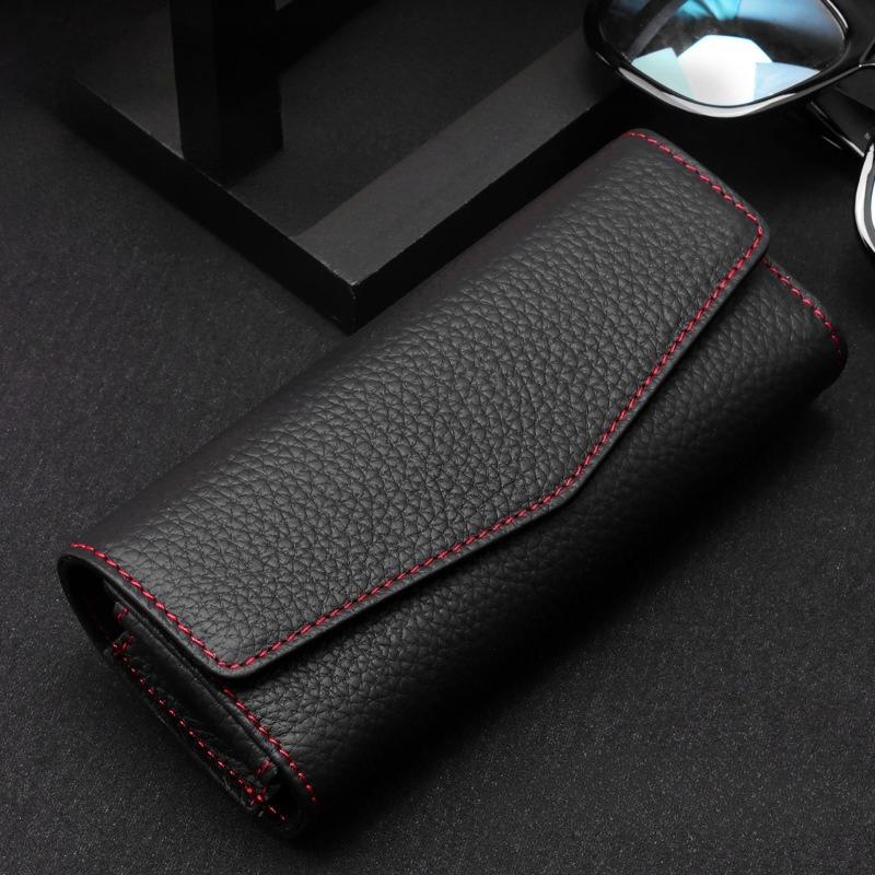 Car Sun Visor Sunglasses Case Hanger Fastener Top layer Cowhide Eyeglasses Holder Card Ticket Storage Box Accessories