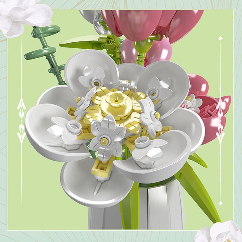 Technical Mould King10059 Flower World Peony Flower Bouquet with Vase Model 866PCS Building Blocks Brick Puzzle Toys Gift