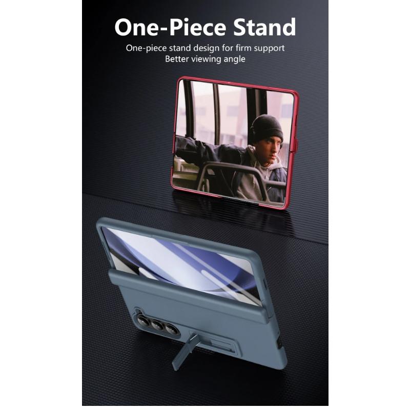 Luxuriöse Ultra Dünne Hautgefühl Halterung Hülle Faltbares Scharnier mit Gehärteter Folie Hartschalen Zubehör für Samsung Galaxy Z Fold 6 5 4 3 Ständer mit Halter