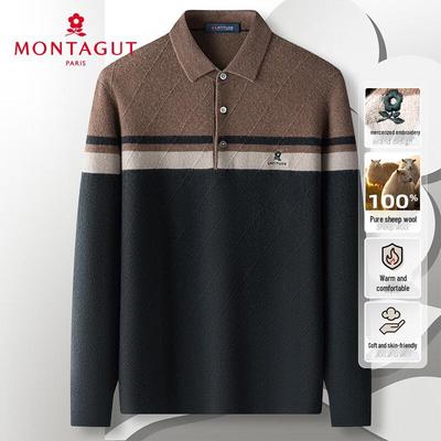 MONTAGUT Herren 100% Wolle Gestreifter Rollkragenpullover