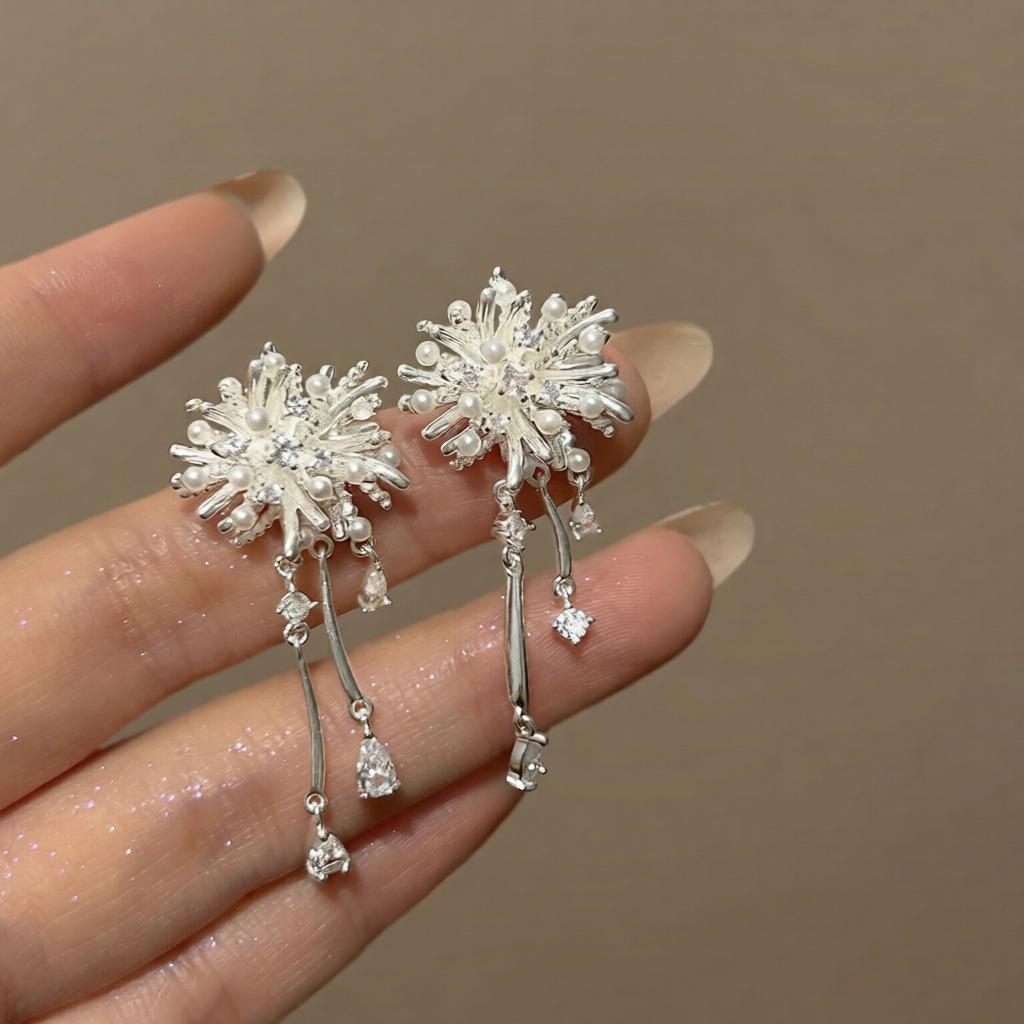 18k Gold Plated Firework Zircon Tassel Earrings for Women - Trendy, High-End, Luxury Accessories