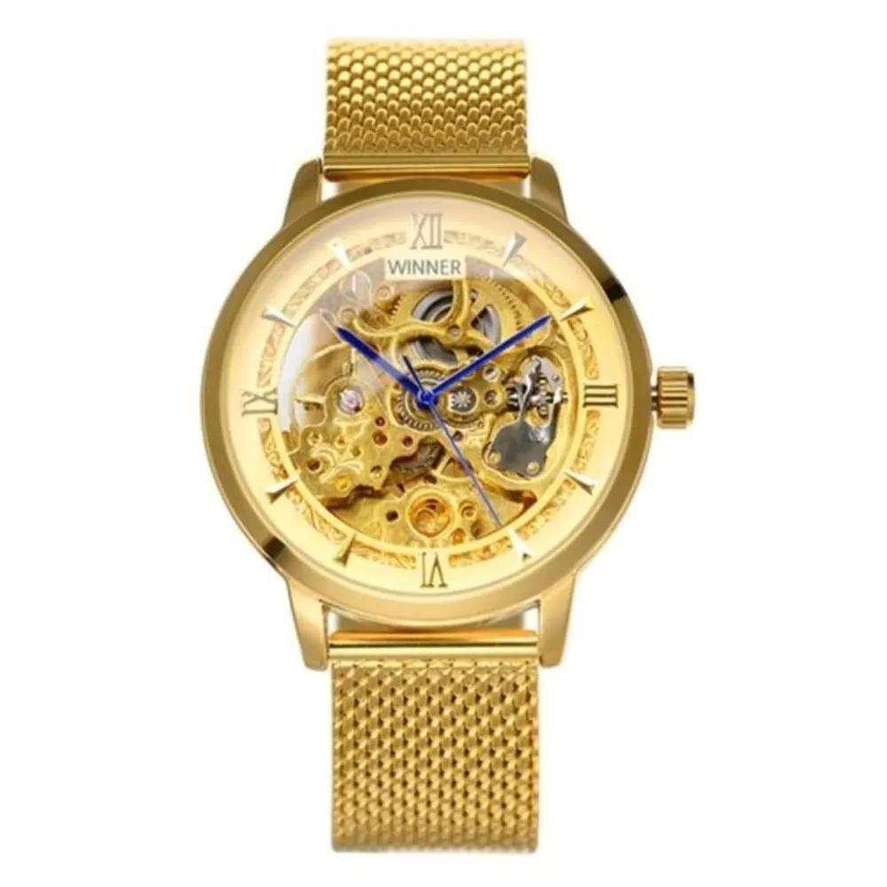 Men s Gold Round Wind-up Chain Fashion Wristwatch A20382_Gold