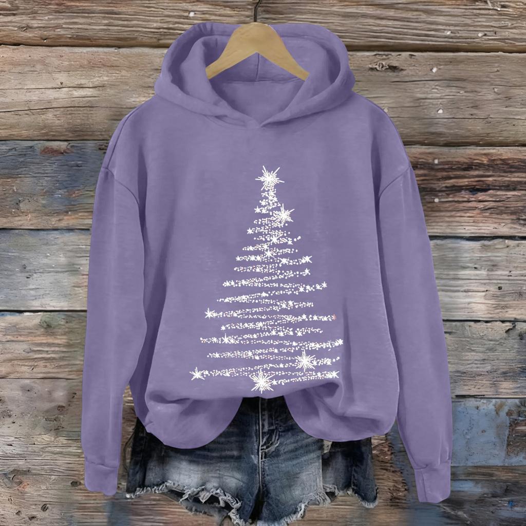 Ladies' Christmas Printed Casual Long Sleeved Round Neck Sports Hoodie Top