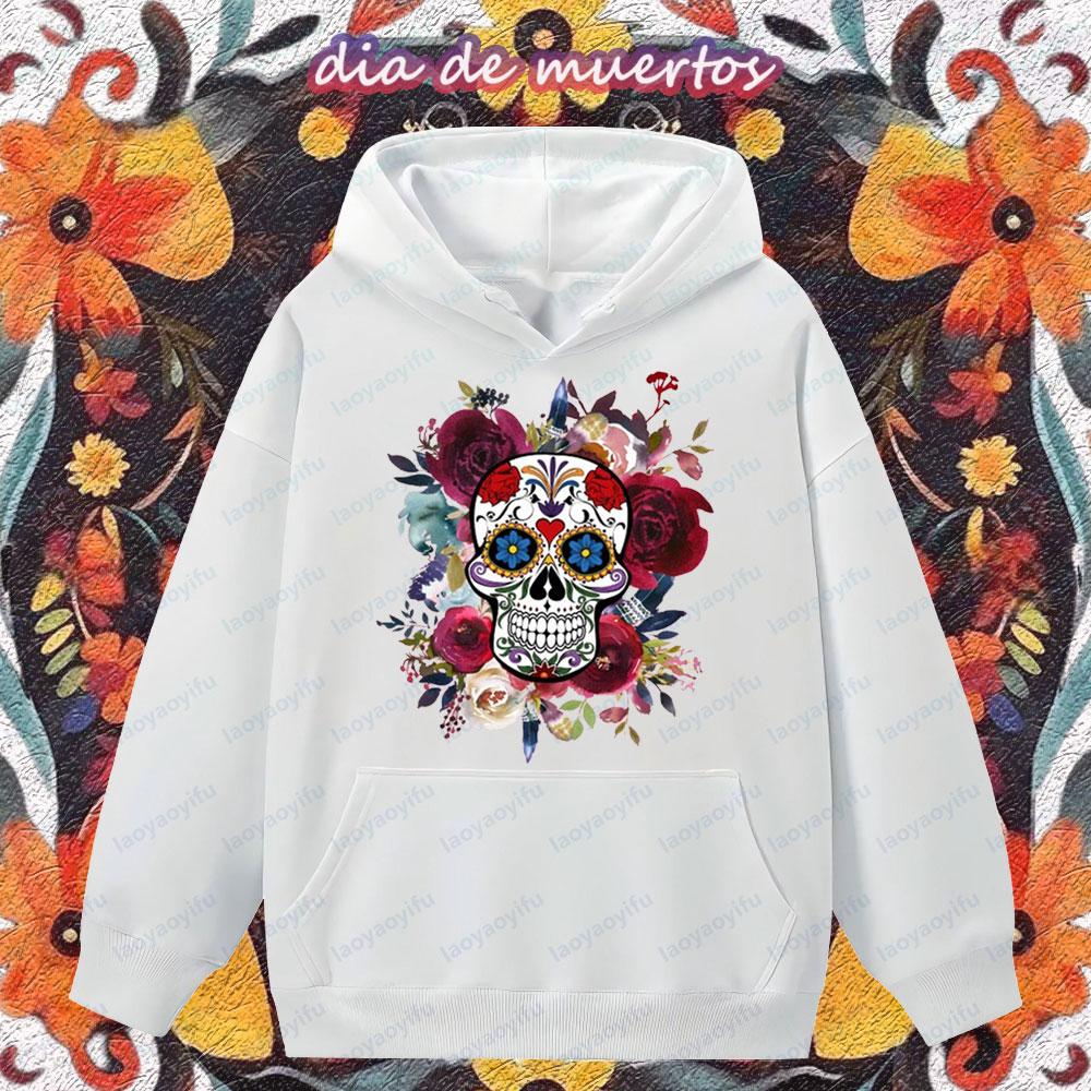 Dia De Los Muertos Spanish Vintage Clothing Flower Skeleton Creative Design Hoodies Sugar Skull Men Women Festival Costumes