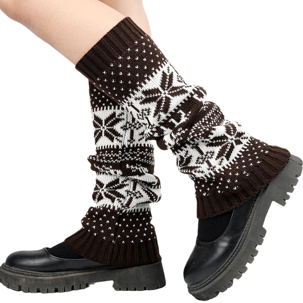 New Retro Christmas Autumn Winter Thicken Leg Warmers Snowflakes Keep Warm Women Knitted Sock Deer Loose Long Socks Calf Socks 35-39