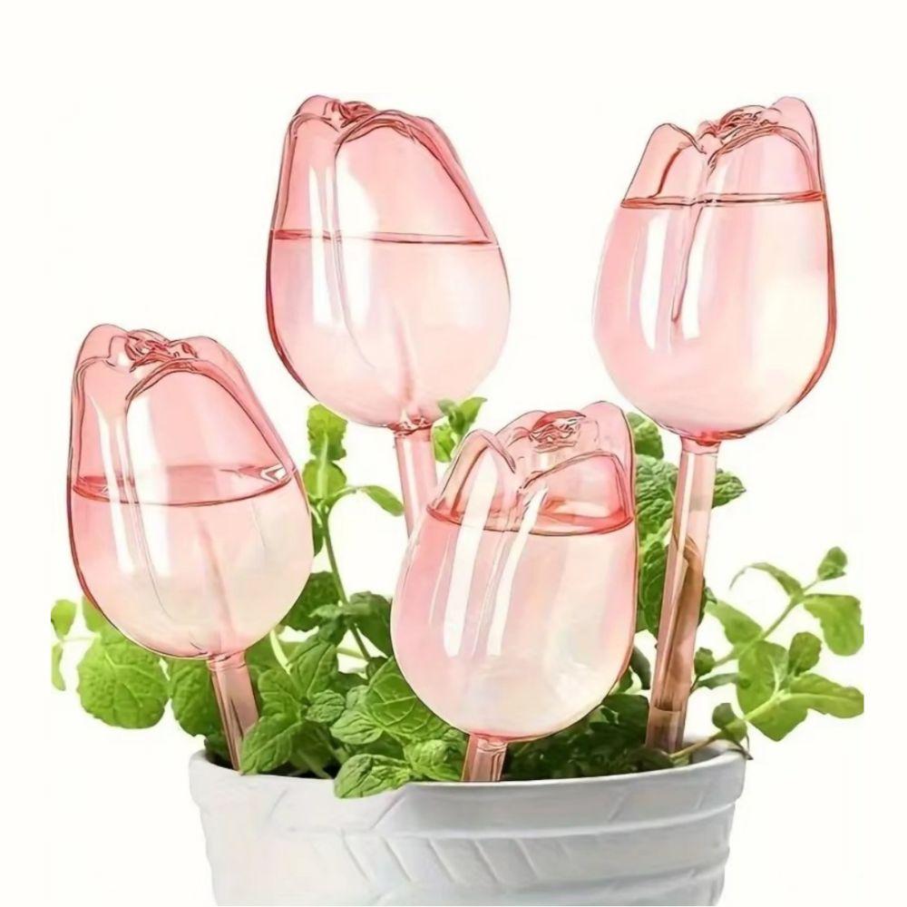 Tulip Shape Watering Balls Pink Narrow Outlet Design Auto Flower Waterer Glass Extend Drip Time Plant Waterer for Indoor Plants