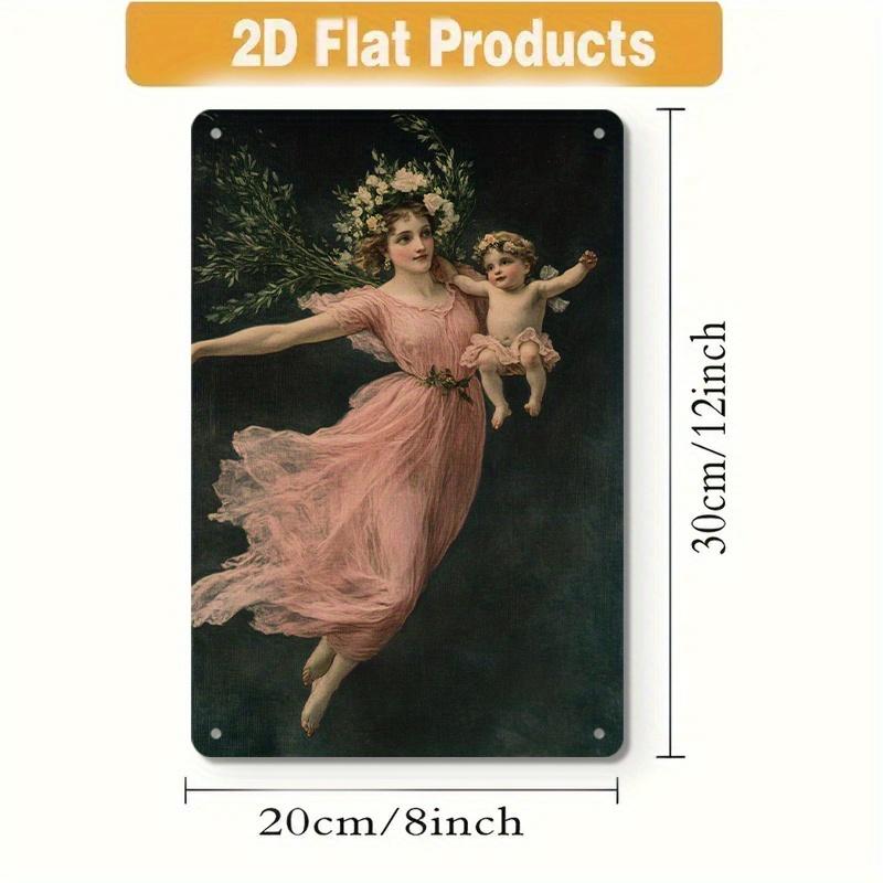 Винтажная металлическая жестяная табличка 20x30 см Ретро Цветочная Дама с Ангелом Настенное Искусство Декор для Дома Магазина Уличная Подвесная Табличка 20x30cm