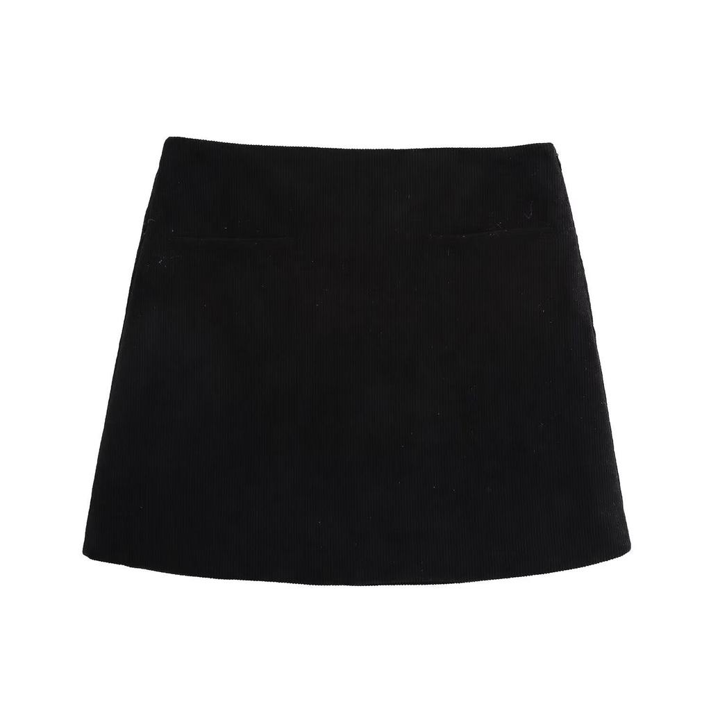 2024 Winter Women's European-American Style Corduroy Mid-Waist Mini Skirt