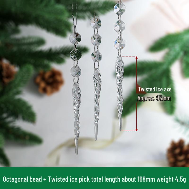 Transparent Acrylic Snowflake Ornament Set with Crystal Bead Strings for Christmas Tree Decoration