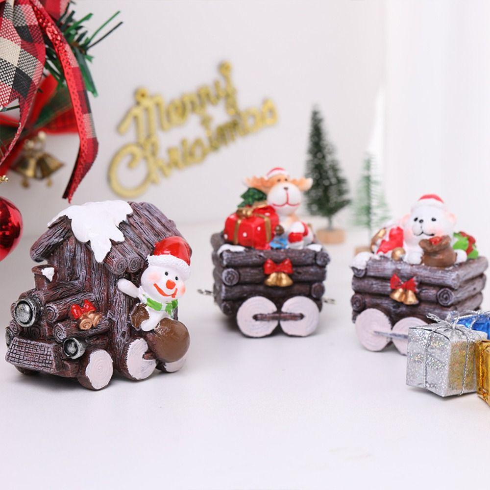 Resin Santa Claus Train Statue Cute Miniature Figurine Sculpture  Birthday