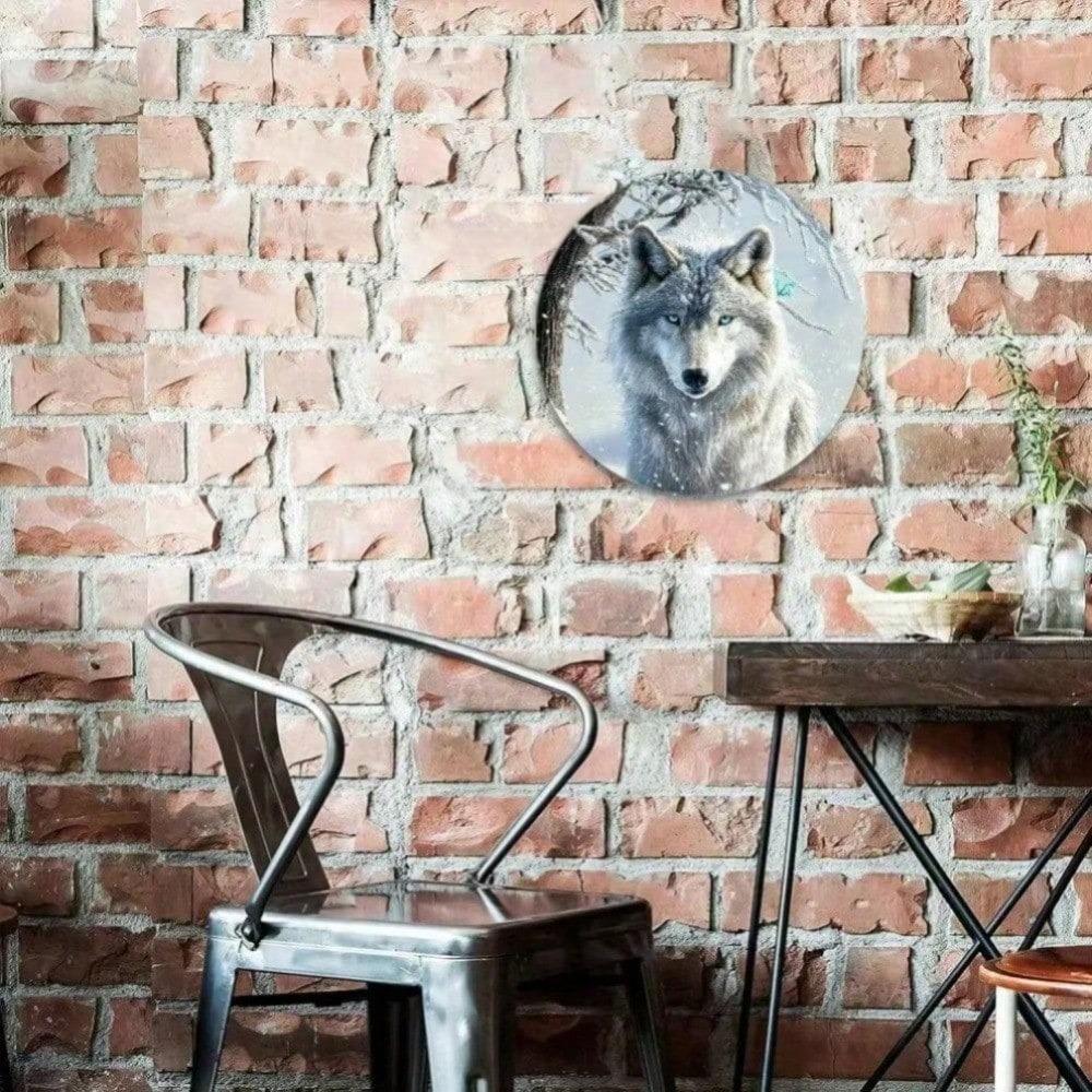 1PC 3D Wolf Wall Art Blue Eyes Snow Winter Design Metal Tin Sign For Living Room Home Decor