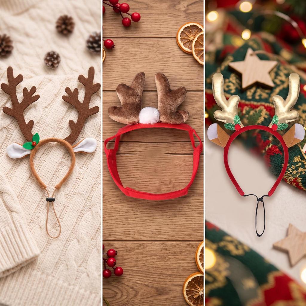 Pet Headband with Antlers Festive Headwear Soft for Pets