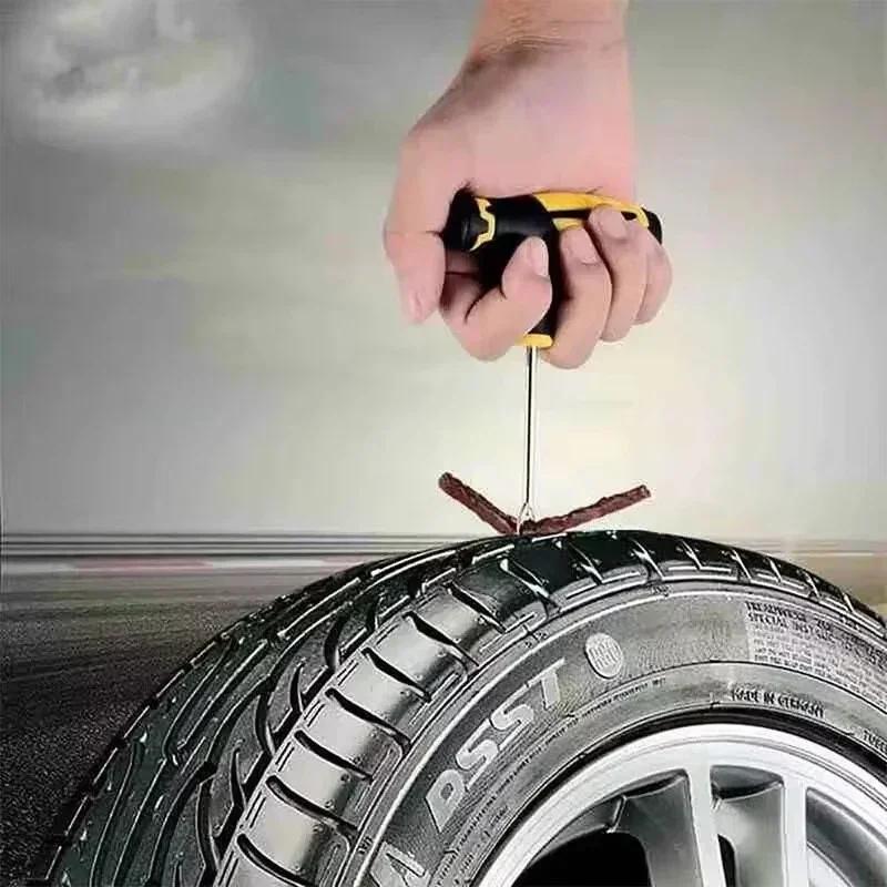 Car Tire Puncture Repair Kit - Vacuum Plug Strips & Glue for Emergency Quick Patch (Tool Set)