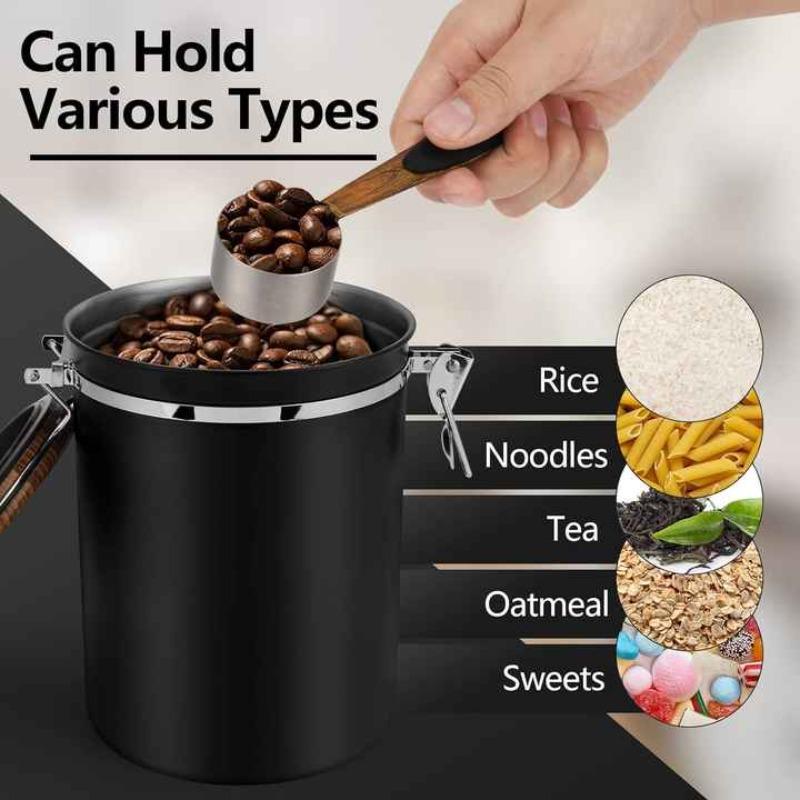 1.8L Coffee Canister Stainless Steel Coffee Bean Vacuum Sealed Tank with Date Tracker Coffee Bean Tea Nut Storage Sealed Cans