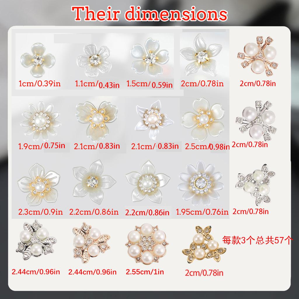 2026 New 2cm 50/57pcs with Diamond Pearl Flower, Imitation Diamond Button Hat Clothing Decoration Sewing Accessories, DIY Crafts