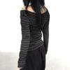 Fashion Long Sleeve Stripes Women T-Shirts Harajuku Retro Sexy Slim Womens Streetwear Tshirts Y2K Emo Girls Tops Goth Punk Rock Hip Hop Clothes 2498