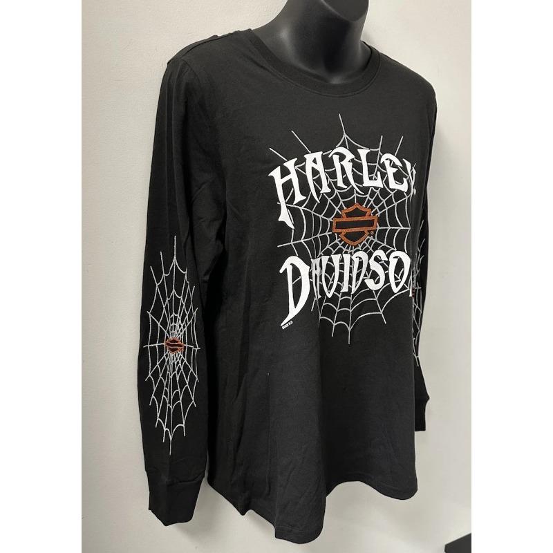 Harley Davidson Women's Halloween Glitter Long Sleeve Shirt Black