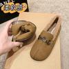 Chaussures Femme Ballerines Mocassins Fourrure Bout Rond Automne Décontracté Baskets Féminines Robe Mocassin Automne Hiver Loisirs Sangle à Boucle Flock Rubb