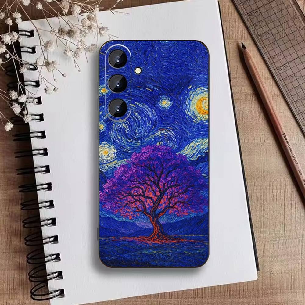 Starry Night Whimsical landscape Phone Case For Samsung Galaxy A73,21,22,32,71,53,52,51,80,5G Soft Black Cover