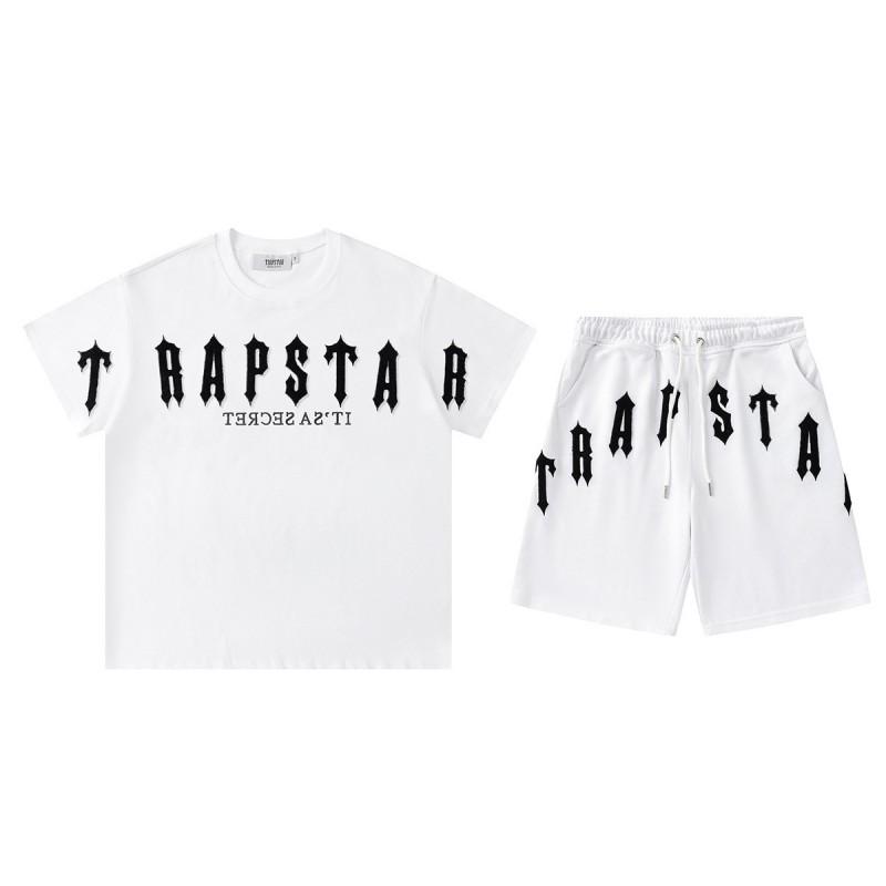 Mens Gradient Letter Embroidered Cotton Tee Shorts Set Streetwear Casual Outfit