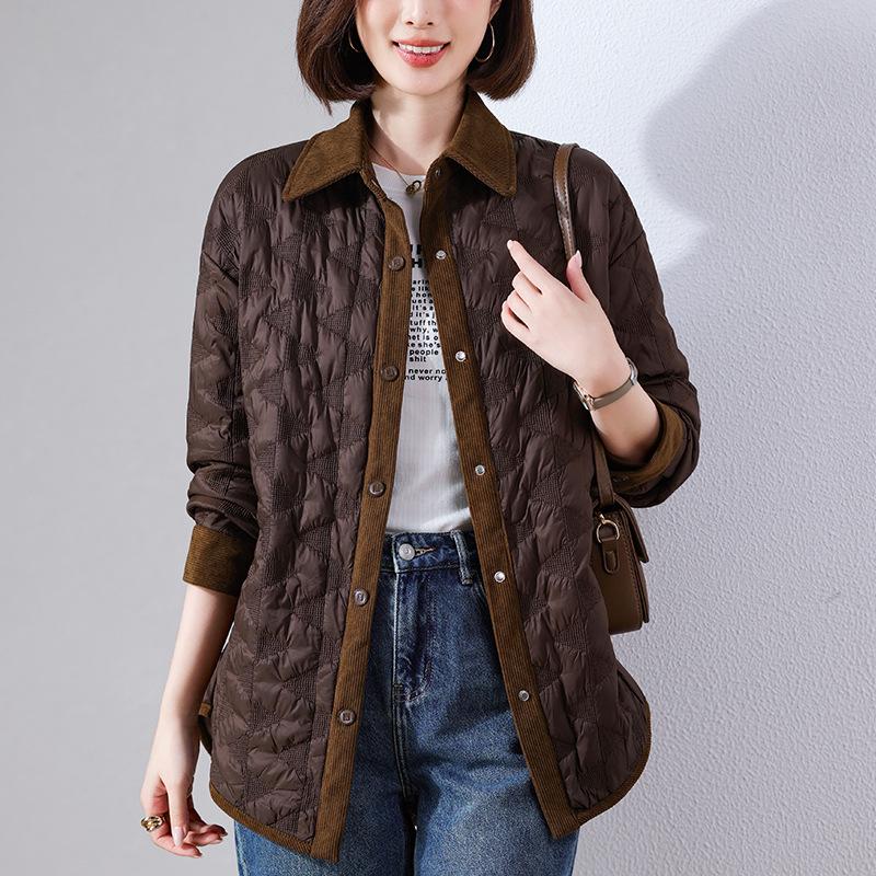 Lightweight Women's Mid-Length Cotton Jacket - 2024 Autumn/Winter Casual Fashion, Padded Patchwork, Loose Fit, Korean Style