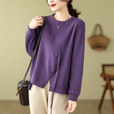 Autumn Korean Round Neck Loose Slimming Solid Color Casual Patchwork Top Sweatshirt Long Sleeved Women Hoodie