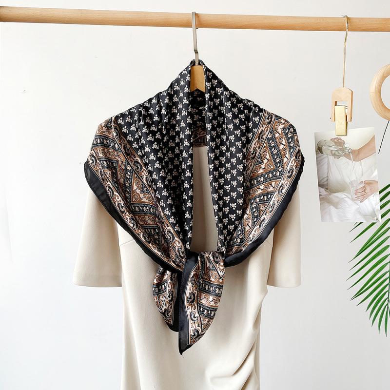 Seidenschal für Damen Frühling und Sommer Neu Satin Bedruckt Imitation Seidenschal Großes Quadratisches Tuch Temperament Schal Kopftuch