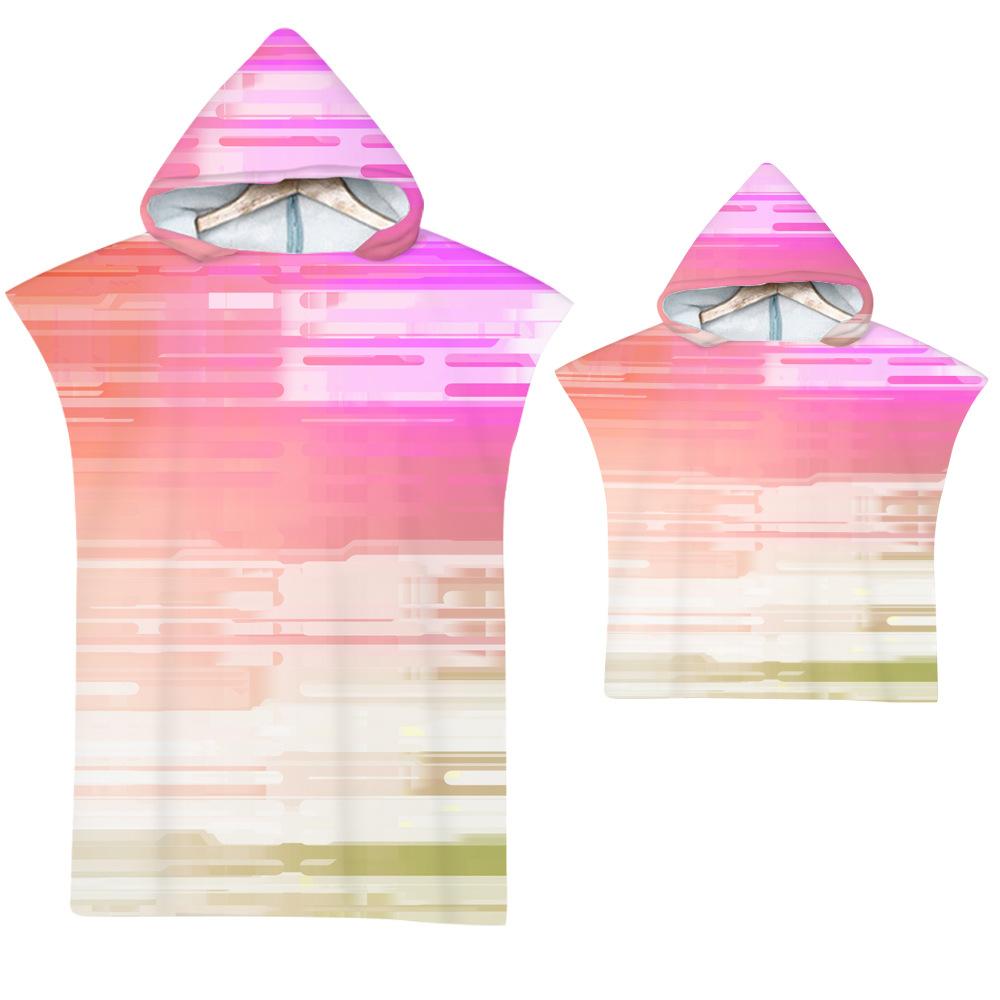 

Stripe Hooded Cloak Pink Quick Dry Large Beach Bath Towel Microfiber Wetsuit Adult Child Parent-Child Changing Poncho Bathrobe Kids 65x75cm