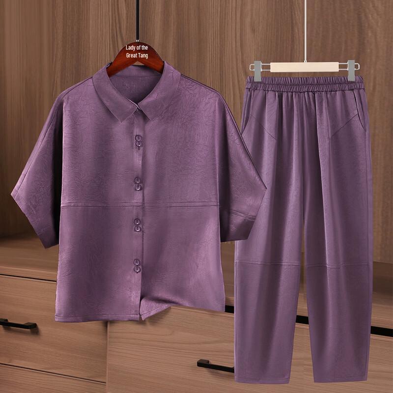 Women s Breathable Lapel Summer Shirt Set L