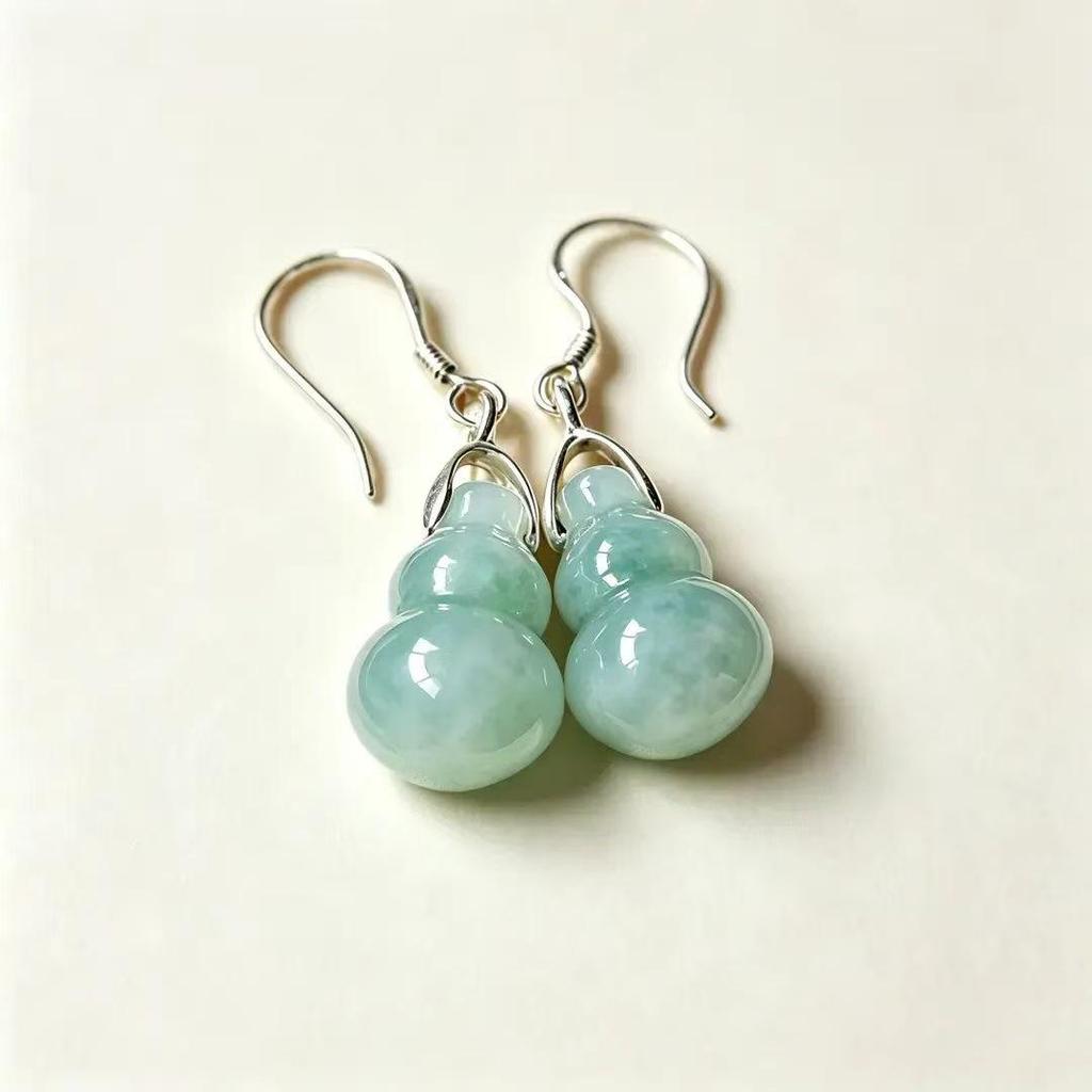 Emerald Jade Gourd Inlaid Hook Earrings – Retro Chinese Style for Women