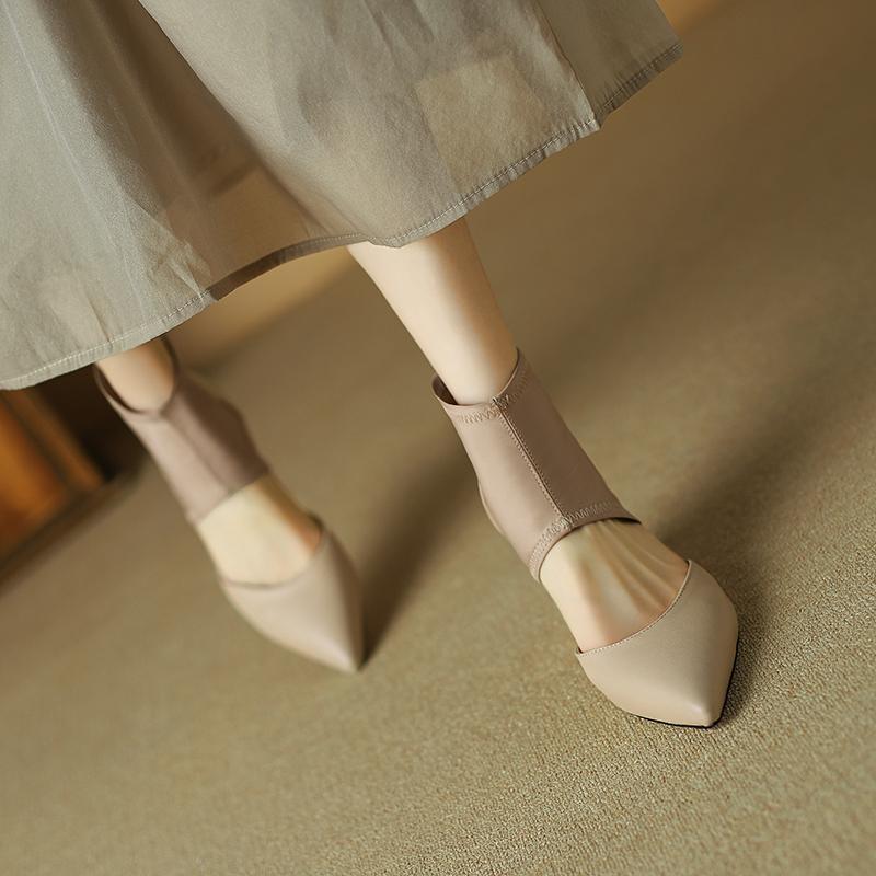 Fashion 2024 Spring Women Sandals Genuine Leather Shoes for Women Pointed Toe Wedges Heels Women Shoes Ladies Shoes High Heels