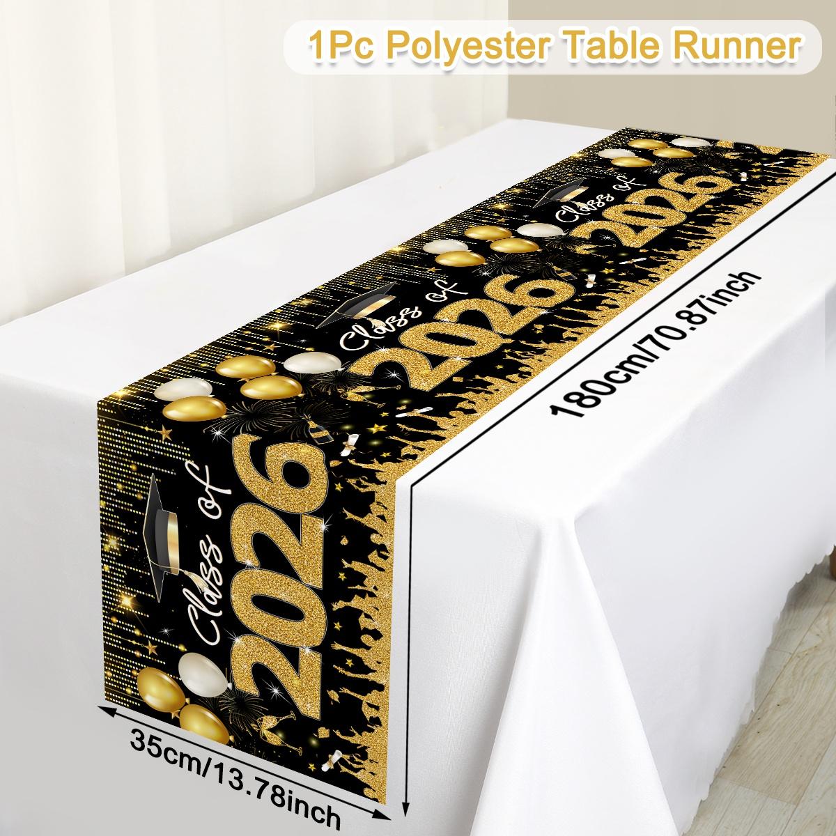 180x35cm Black Gold Graduation Table Runner Congrats Grad Polyester Table Cover for Class of 20626 Graduation Party Table Decor (as the picture,35*180cm)