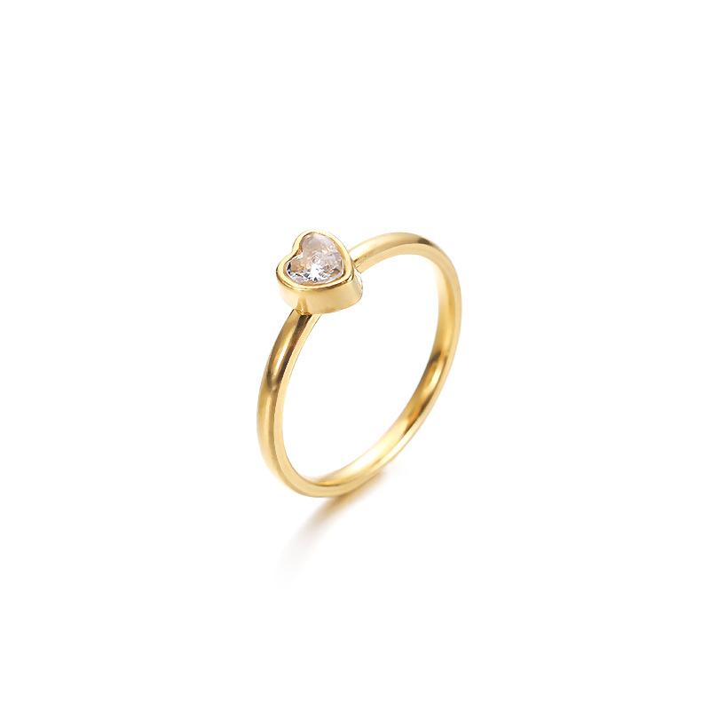 Heart Zircon Stainless Steel Gold Color Ring Women Luxury Minimalist Trendy Rings Zircon Wedding Band Gift Wholesale