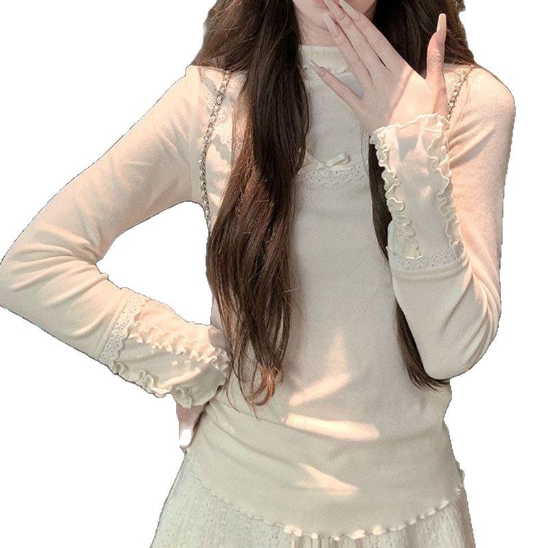 Elegant Women's Slim-Fit Ruffled Turtleneck Long-Sleeve Winter Top