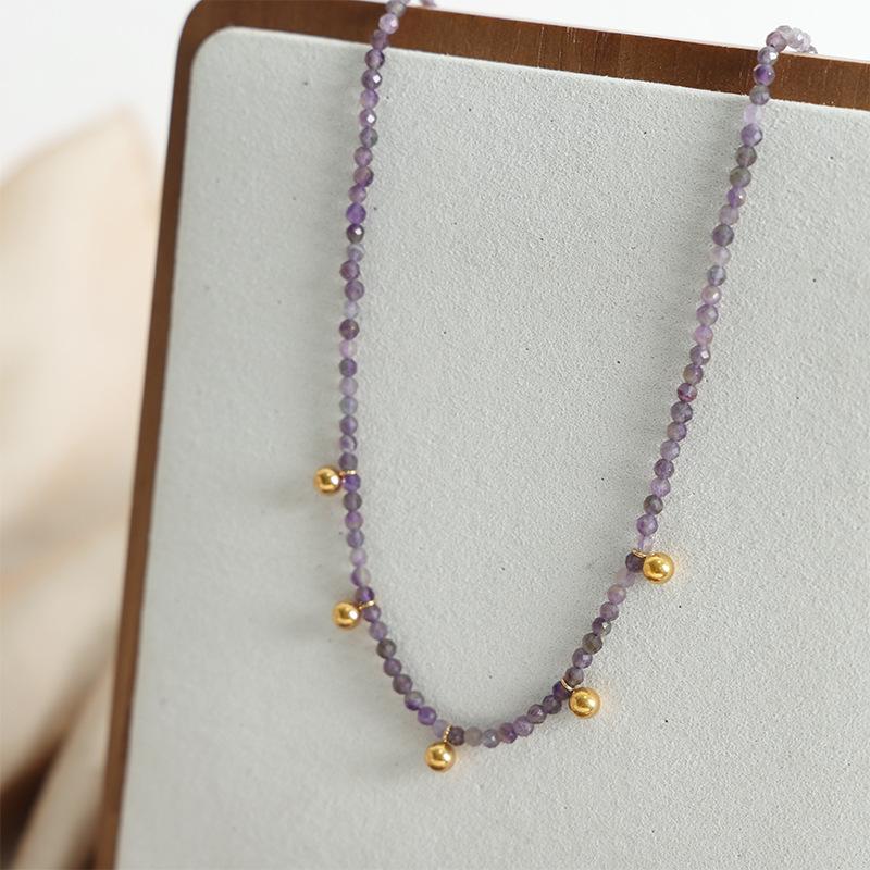 Natural Stone Purple Beaded Handmade Necklace Maillard Accessories Niche Temperament Versatile Personality Collarbone Chain Jewelry Women