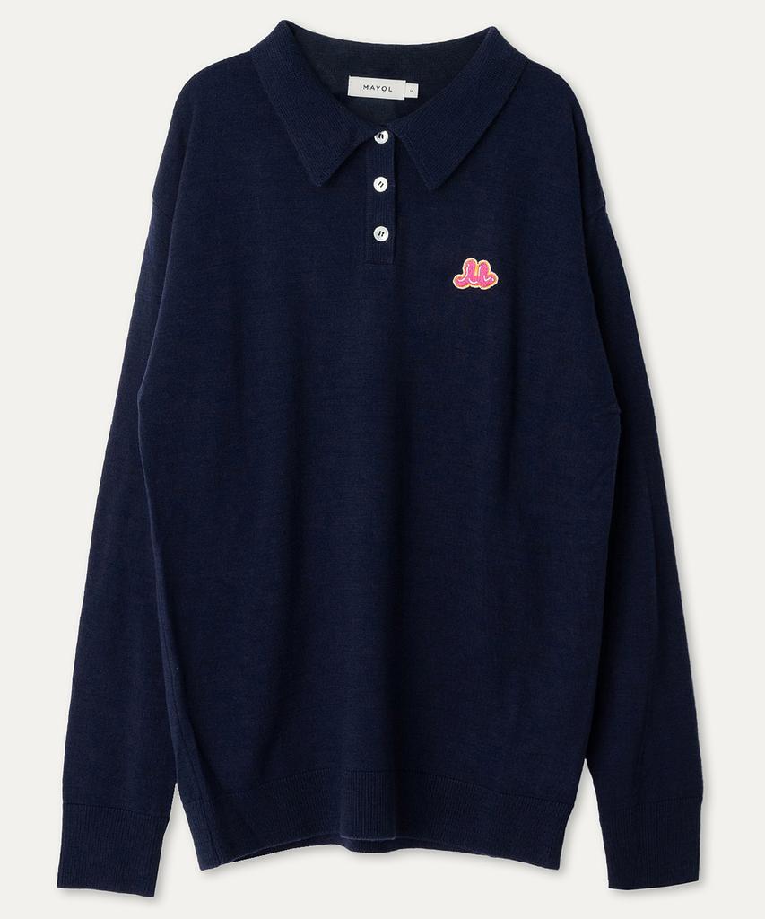 MAYOL M Embroidered Long Sleeve Polo Knit_Navy