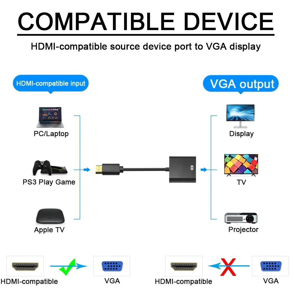 HD 1080P HDMI-Compatible To VGA Cable Adapter HDTV Male To VGA Female Converter HD Scaler Video Cable Cord For PC Laptop