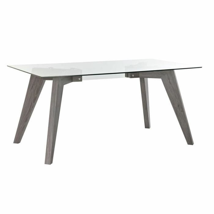 Table De Salle À Manger - 160x90 Cm - Verre Gris Transparent - Bois MDF - Design Contemporain