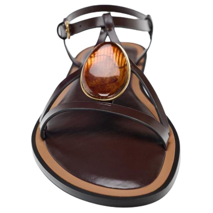 Zara Pu Fashion Buckle One Strap Sandals 1Cm Women Sandals Brown 2646610700