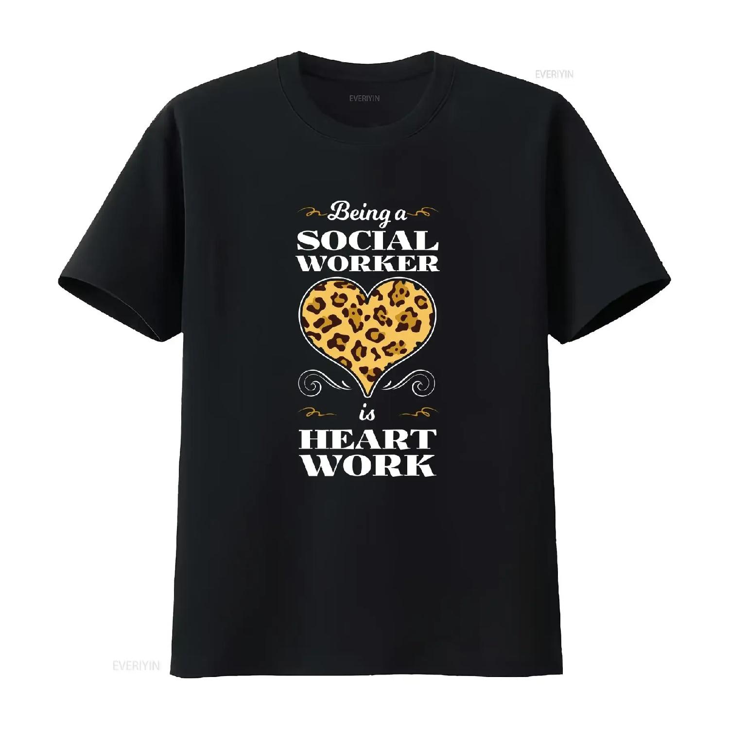 

Being A Social Worker Is Heart Work T Shirt Animal Print Welfare Humanitarian vintage Washed fashion graphic homme Versatile S чёрный