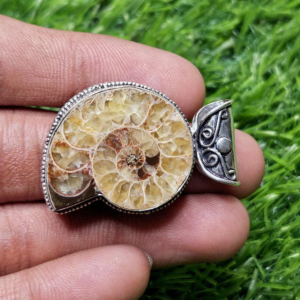Natural Ammonite Fossil Pendant 925 Sterling Silver Pendant Fossil Pendant Gift for Her