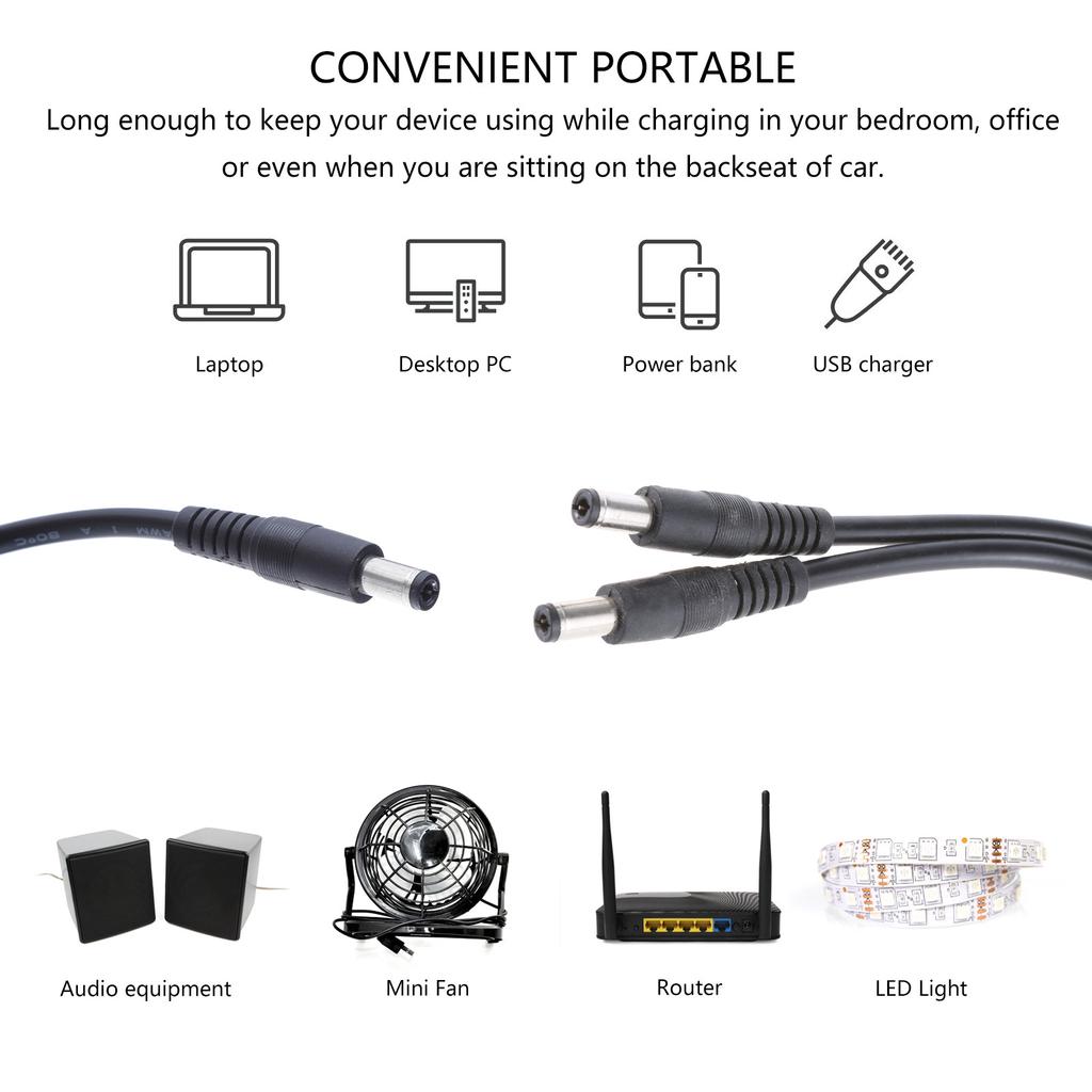 High Conductivity DC Power Y Splitter Cable CCTV DC Power Splitter Cable Connects Two Devices with 5.5MMx2.1MM Input